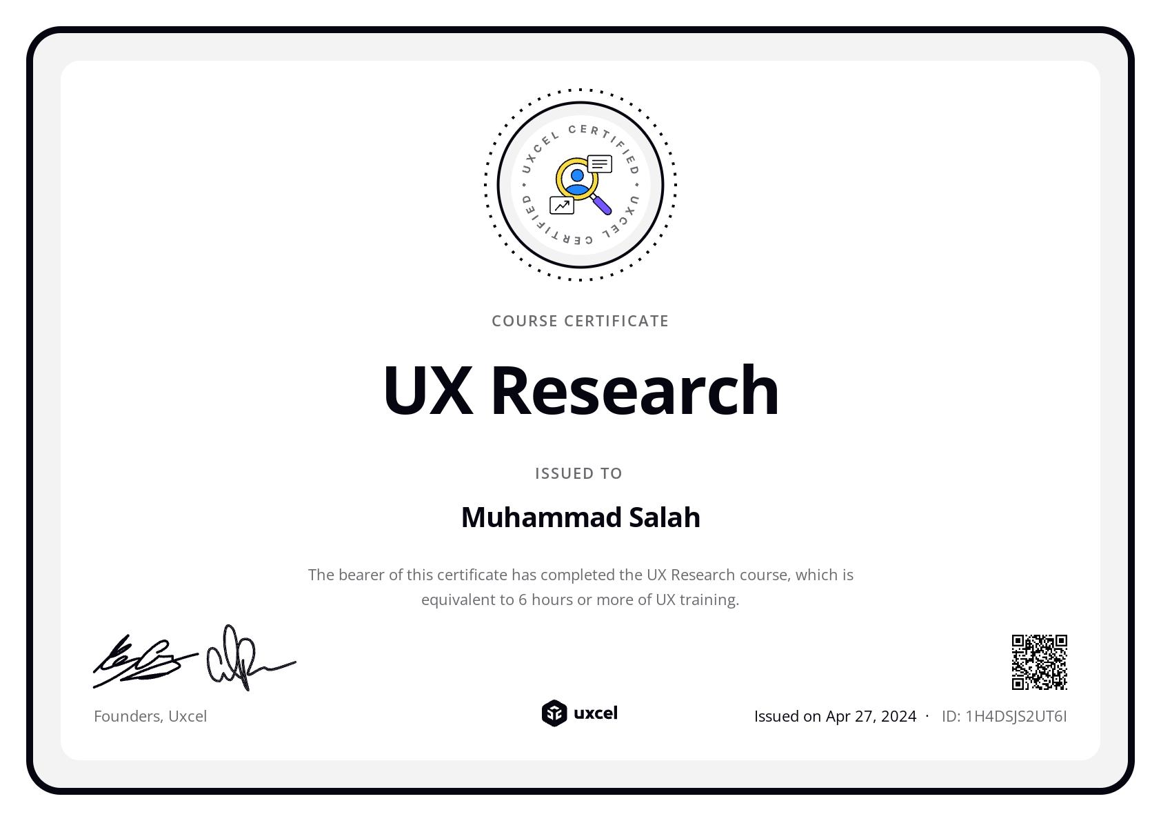 Muhammad Salah's certificate